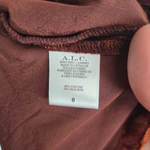 A.L.C. Miller Crushed Velvet Cowl Neck Top Sz 0 Soft Cognac Brown Dolman Sleeve - Picture 4 of 9